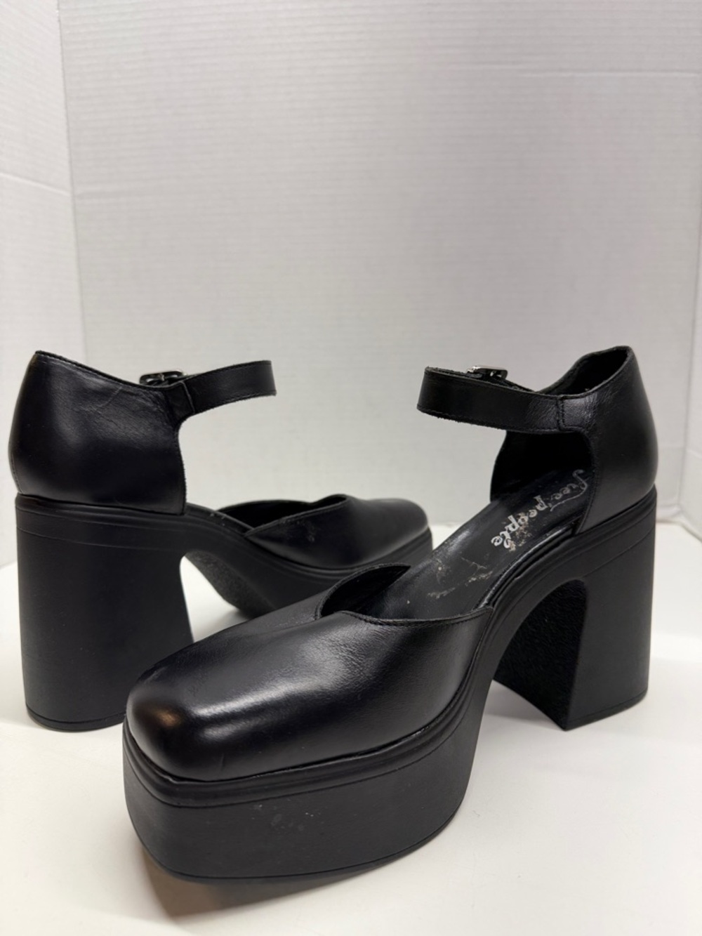 Free People Gwen Mary Jane Platform Pumps High Heel Leather Shoes Black Size 10 - Picture 6 of 11
